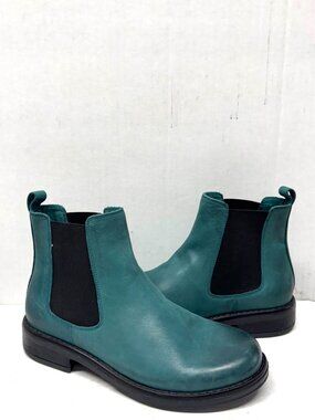 MIZ MOOZ LEATHER ANKLE BOOTS 2 SIDE ELASTIC GORE EMERALD 37EU / 7US NEW # Z-258
